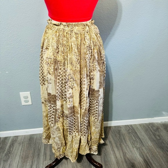 100% Cotton Short Circuit Skirt Size L Maxi Skirt Boho Floral Beaded Tassel - Picture 11 of 14